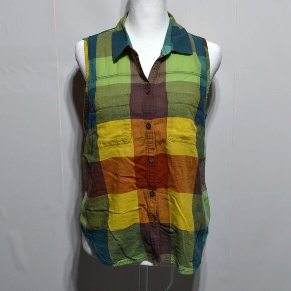 Toad & Co Woman's Plaid Button-Down Tank Top Size Small - Picture 1 of 7